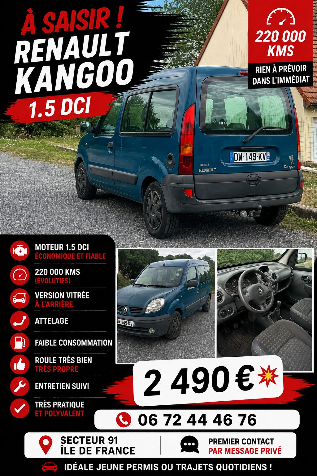 Kangoo 1.5 dci vitré attelage