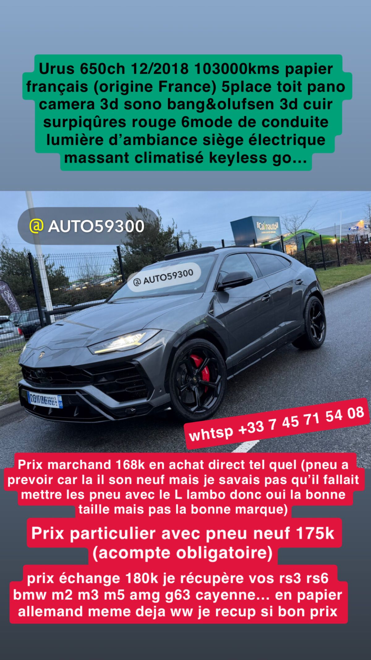 lamborghini urus 650ch 5place origine france