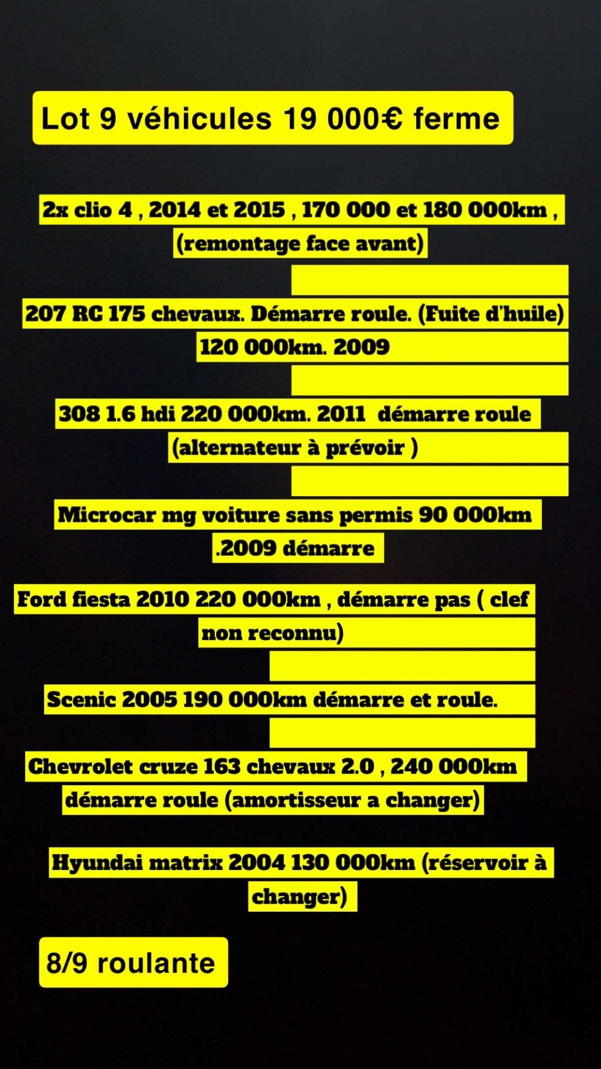 lot 9 véhicules