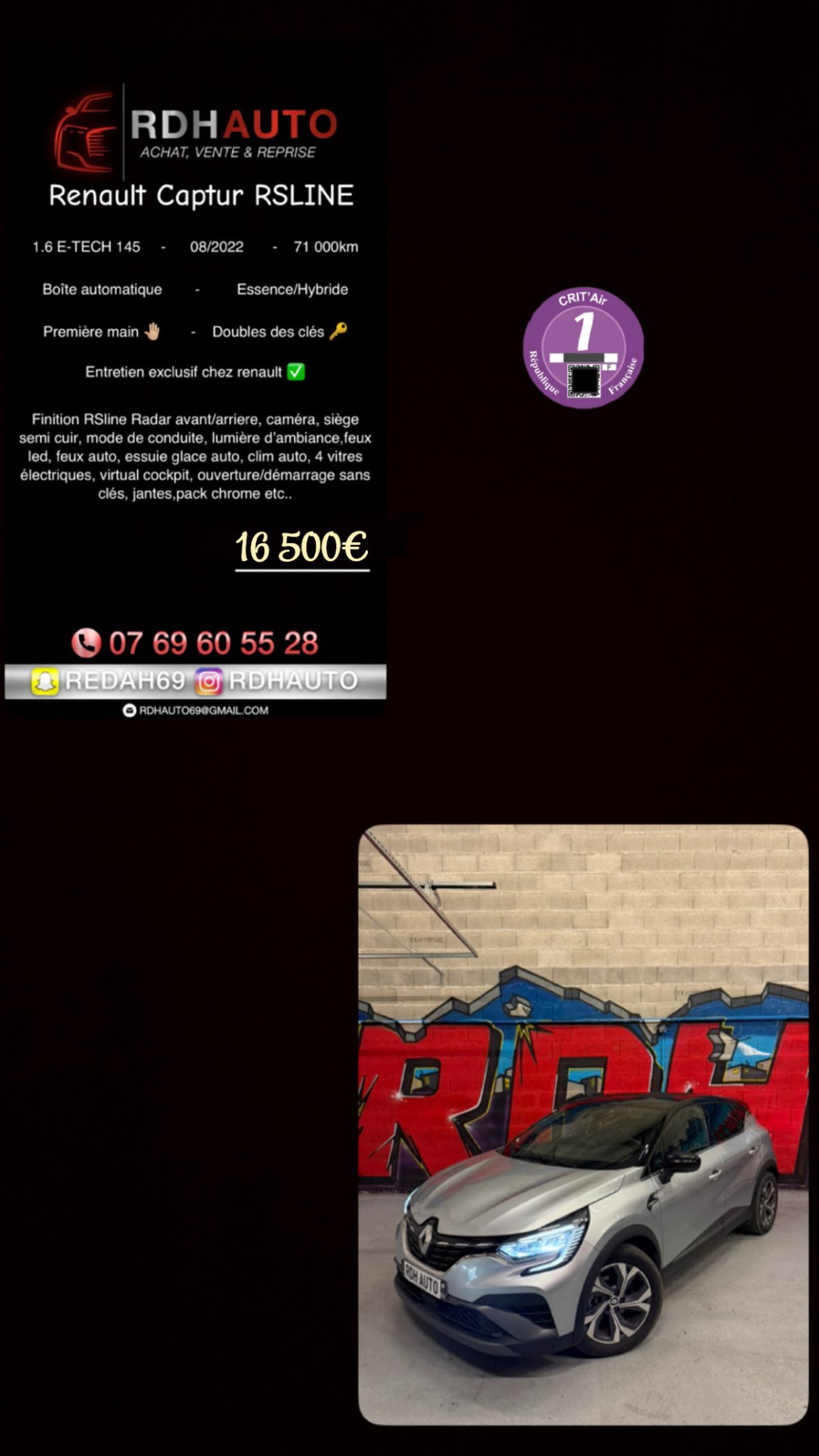 Renault Captur 1.6 E-Tech 145cv Rs-line / Première main