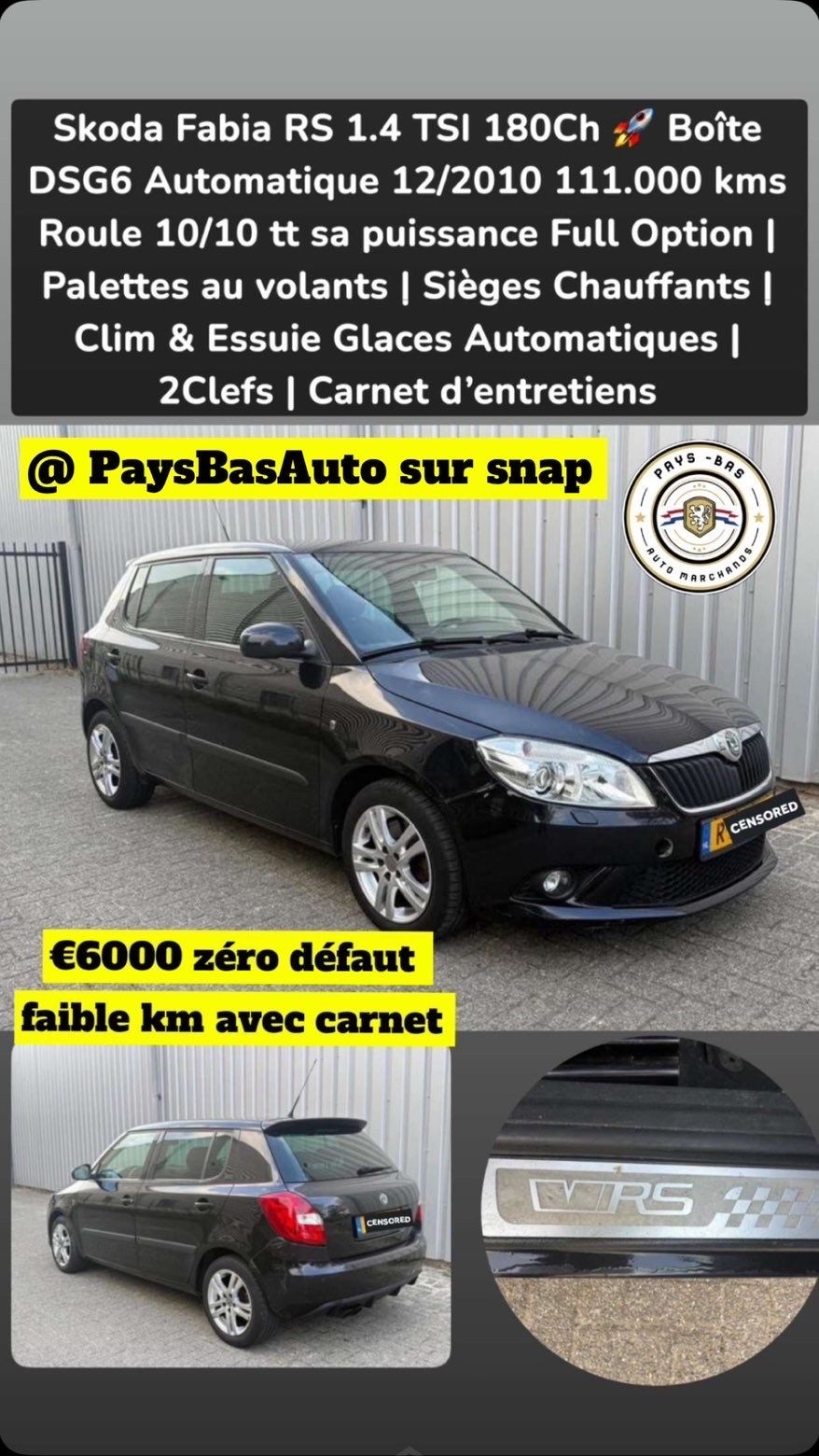 Skoda Fabia RS 180ch Boîte Auto 111mkm propre etat