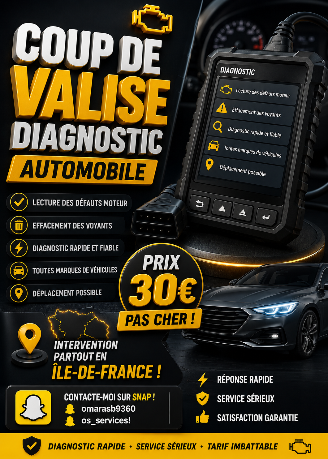 diagnostic sur automobile et test batterie et alternateur