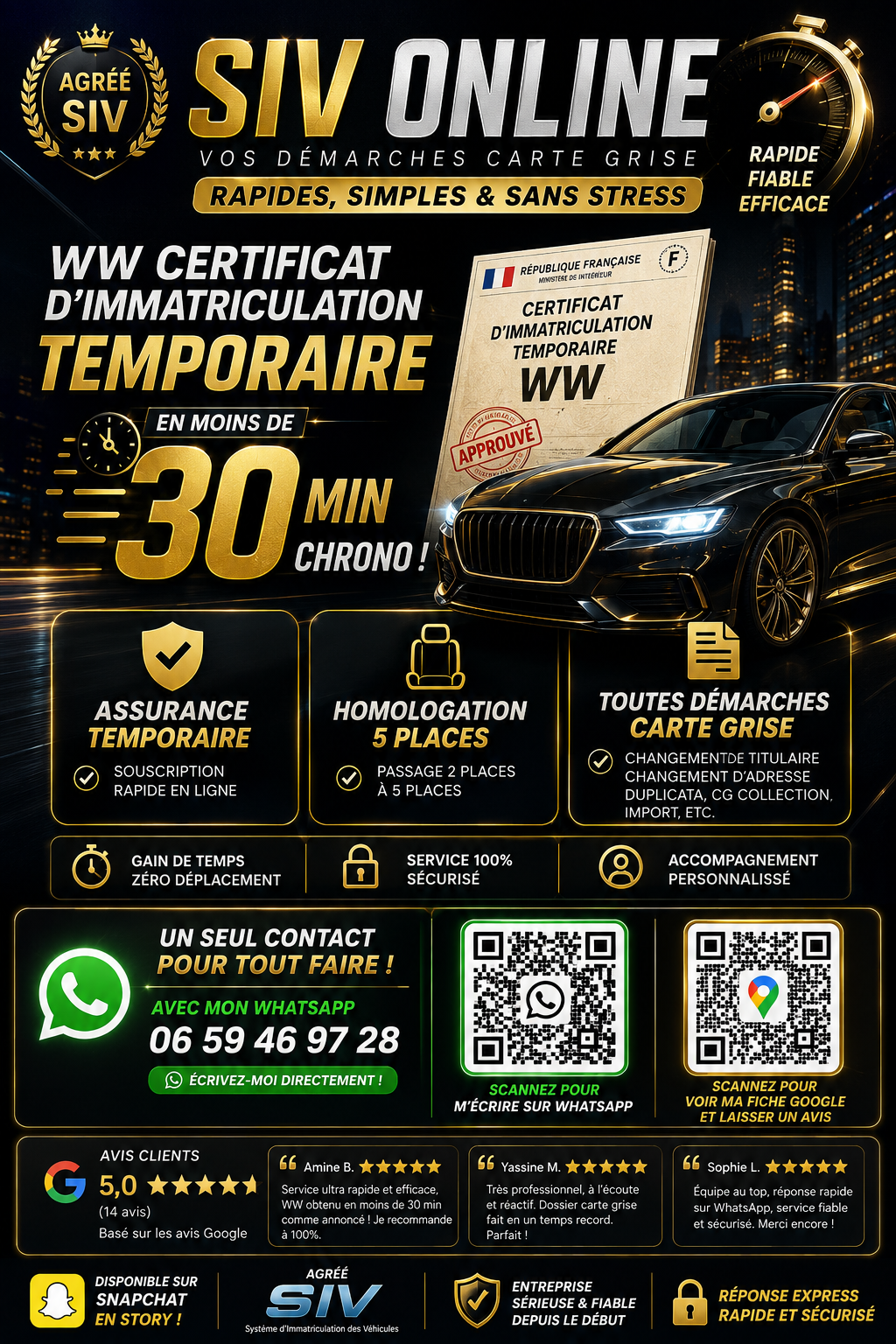 WW en -30 min ⚡ Carte grise • Assurance • Homologation