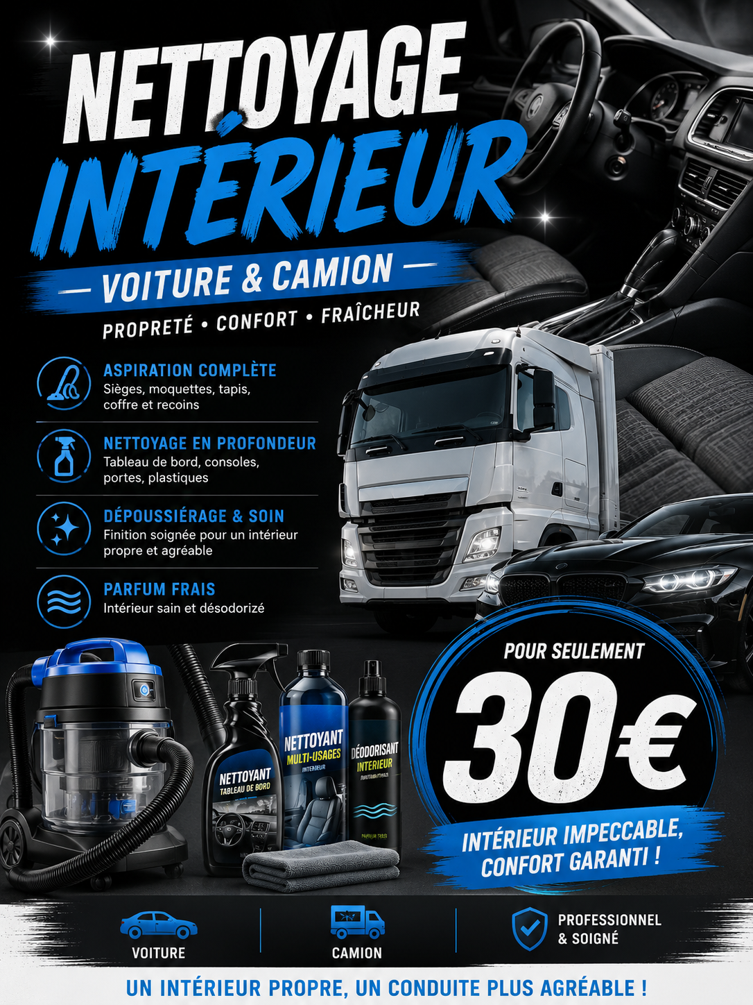 nettoyage tout type de voiture et de camion
