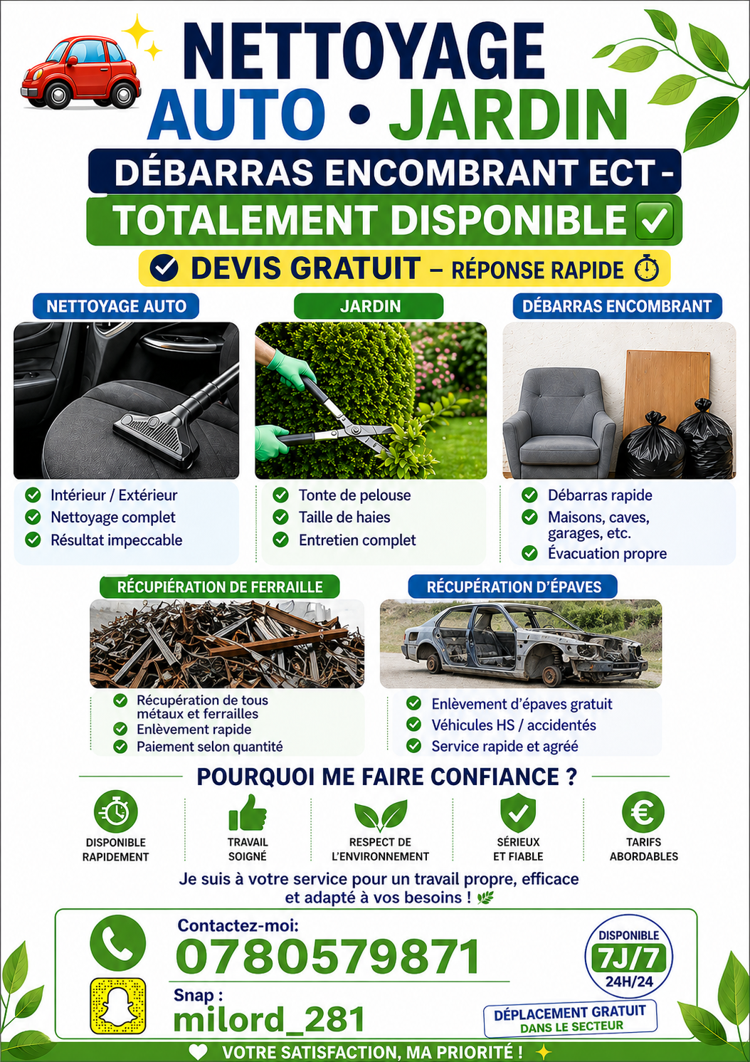 Multi-service (jardin,nettoyage autos, epave..)